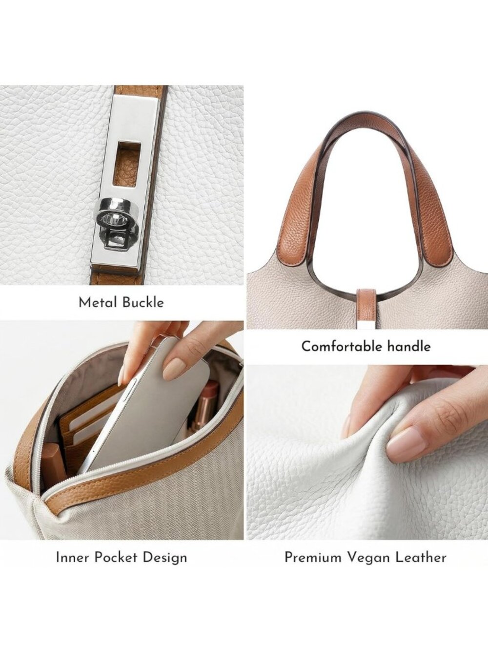 Stylish Vegan Leather Tote Bag for Women - Top Handle Satchel Purse for Work - Picture 2 of 8